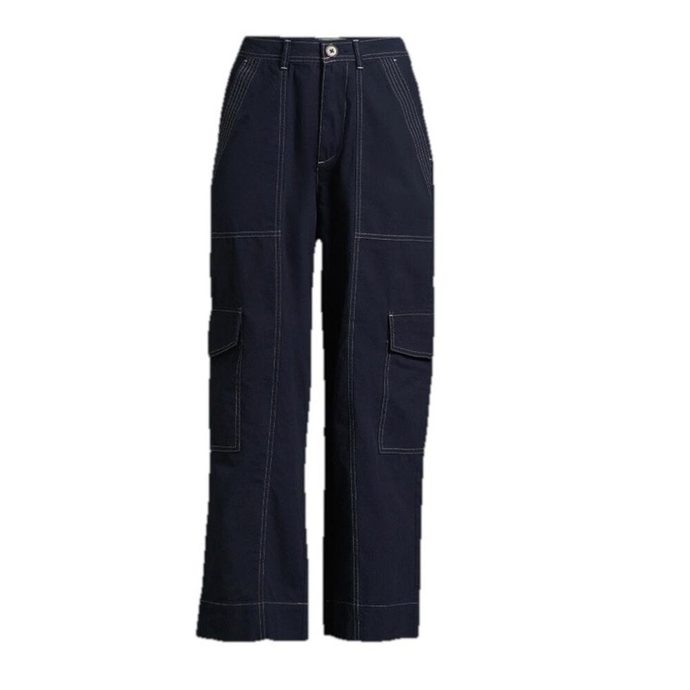 Free Assembly Women’s Cargo Pants Size Large Navy white stitching